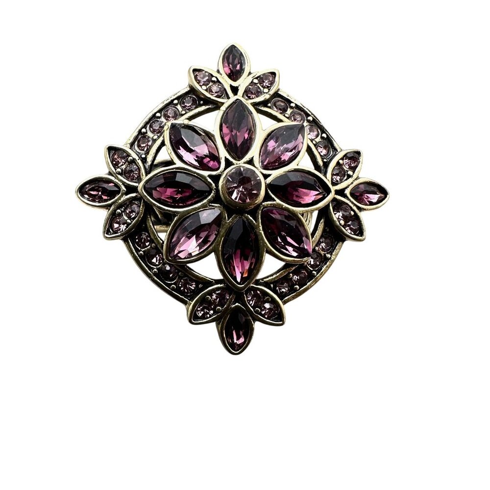Heidi Daus Purple Crystal Bronze Statement Flower Ring Size 6